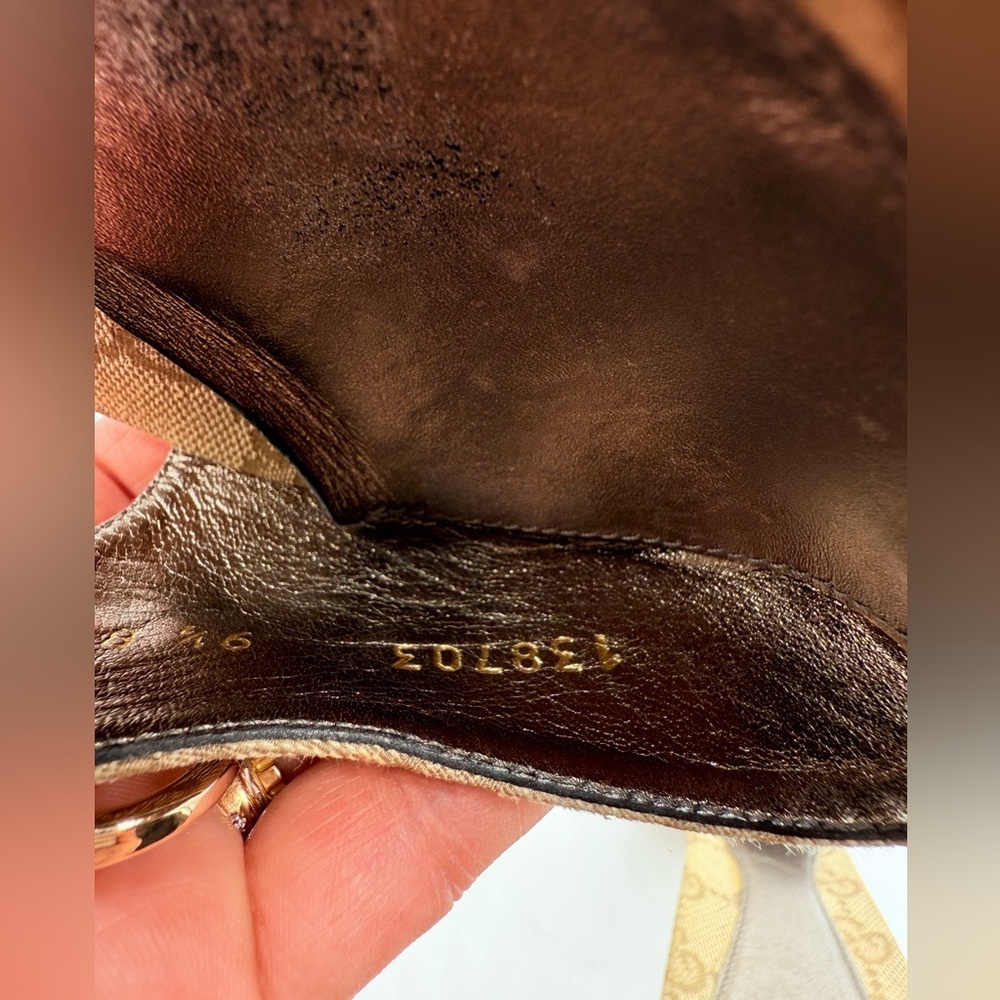 Gucci Beige Brown Gunmetal Grey GG supreme monogram horsebit mules heels Y2K 9.5 - Picture 9 of 9